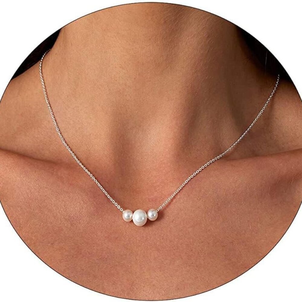 Pearl Pendant Necklace Gold Plated 17+2 In Chain Layered Elegant Jewelry